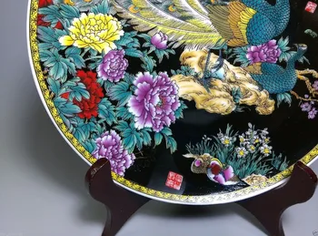 TNUKK Bauda Kinijos Senas, Rankų dažytos Keramikos didelis Porceliano plokštelės povas rodo savo uodegą,
