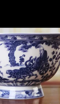 TNUKK Išskirtinį Kinijos Klasikinės Mėlynos ir Baltos spalvos Porceliano Laimingas Senovės Žmonės Dubenį.