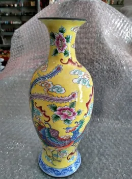 TNUKK Ištobulinta senovės Kinų spalvos emale (vario), drakonas ir feniksas vaza