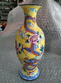 TNUKK Ištobulinta senovės Kinų spalvos emale (vario), drakonas ir feniksas vaza