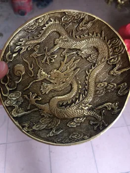 TNUKK Kinijos senovės bronza, žalvaris amatų namų darbalaukio tarnybos papuošalai fengshui drakono statula totem patiekalas plokštės plokštės.