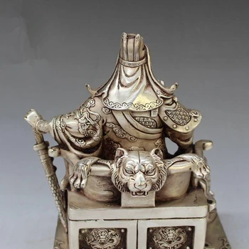 TNUKK Kolekcines, Papuoštas rankų darbas Tibeto Sidabro Guan gong guan yu statula šeimos apdailos dovana metalo rankdarbių Statula
