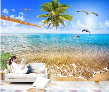 Top Classic 3D Europos Stilių, gražus gamtovaizdis, tapetai paplūdimys, delfinų TV foną medis