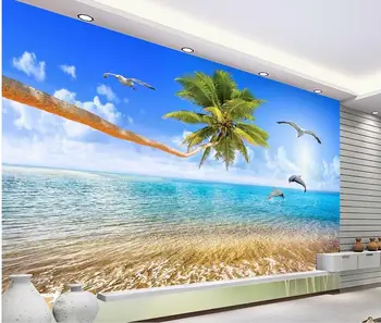 Top Classic 3D Europos Stilių, gražus gamtovaizdis, tapetai paplūdimys, delfinų TV foną medis