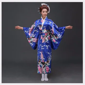 Tradicinis Moterų Sexy Satin Kimono Yukata Su Obi Naudingumo Šokių Suknelė Japonijos Cosplay Kostiumas Gėlių Vienas Dydis