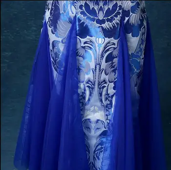 Tradicinės kinų cheongsam ilga suknelė Mėlyna suknelė su gėlėmis Šiuolaikinės qipao 2018 rytietiško stiliaus vestuvinė suknelė, suknelės, šaliai