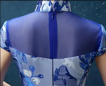 Tradicinės kinų cheongsam ilga suknelė Mėlyna suknelė su gėlėmis Šiuolaikinės qipao 2018 rytietiško stiliaus vestuvinė suknelė, suknelės, šaliai