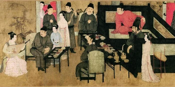 Tradicinės Kinų tapybos šedevras atgaminti drobė spausdina informaciją iš Pokylių Han Xizai pagal Gu Hongzhong