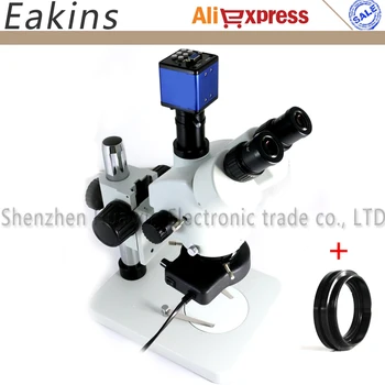 Trinokulinis stereo mikroskopas Pramonės mikroskopu 7-45X Nuolat zoom+56 LED žibintai+HD VGA Kamera+Apsaugoti Pagalbinis Objektyvas