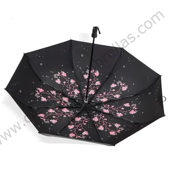 Tris kartus nuo saulės, skėtis penkis kartus, juoda danga anti-uv lydinio, stiklo superlight Sakura vyšnių žiedų pirkinių skėtis