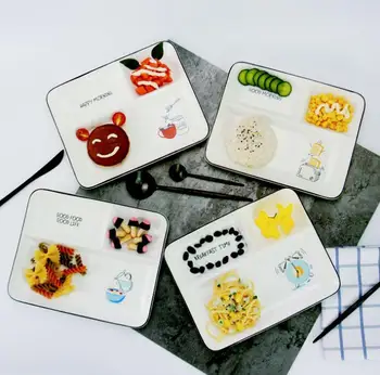 Trys ažūriniai keramikos plokštės vaikų plokštė, valgomasis, pietūs langelį papildomo maisto Stačiakampio formos plokštės skiriamoji keraminiai diskas
