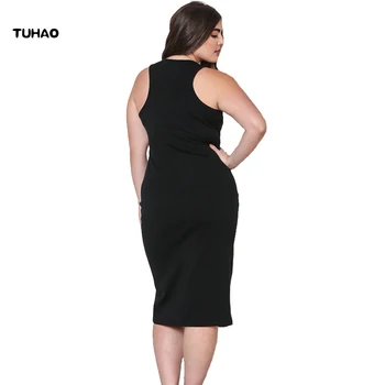 TUHAO Moterų didelio dydžio atsitiktinis berankovis suknelė Kieto juoda tamsiai spalvos office Suknelės ilgos, plius dydis 3xl Suknelė skraiste femme BC57