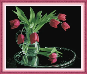 Tulpių (2), skaičiuojamas atspausdintas audinys DMC 14CT 11CT Kryželiu rinkiniais,siuvinėjimo Rinkinių rankdarbiams Namų Dekoro