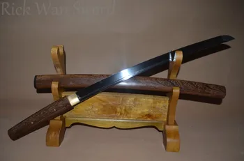 Unikalus Japonijos samurajų kardas WAKIZASHI KARDAI raudonmedžio labai griežti 1095 didelis anglies plieno full tang aštrių mūšį pasirengę