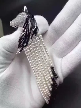 Unisex 925 sterlingas sidabro žirgo galvos sagės, segtukai, gamtinis gėlo vandens perlų ir spinel kutai sagės smeigtukai fine jewelry