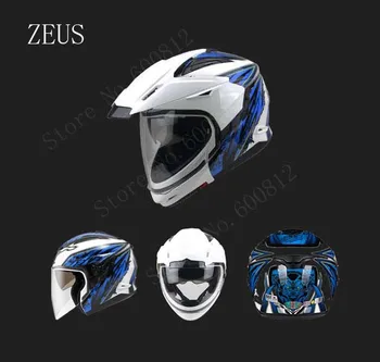 Universalus DZEUSAS balta mėlyna dvigubi lęšiai motokroso motociklo šalmas ZS-613B off road motociklo šalmai pagaminti iš ABS 7colors