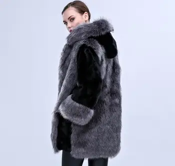 Urumbassa kailiniai su gobtuvu, paltai 2016 Žiemos Dirbtiniais kailių paltai, rusijos stiliaus, pašildyto minkštas surcoat plius dydis S-XXXL parko topcoat
