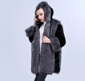 Urumbassa kailiniai su gobtuvu, paltai 2016 Žiemos Dirbtiniais kailių paltai, rusijos stiliaus, pašildyto minkštas surcoat plius dydis S-XXXL parko topcoat
