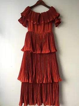 Urumbassa moterų raudona off peties suknelė iki 2018 m. vasaros takų raukiniai velniop kaklo sluoksnių suknelė Mados ponios šalis suknelė