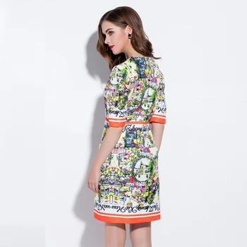 Užsakymą Suknelė S-4XL Vintage Mados Prekės ženklo 2018 M. Vasaros Naujausias Trumpas Rankovės Silm Spausdinti Kelio Ilgis Plius Dydis Suknelė Moterims