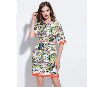 Užsakymą Suknelė S-4XL Vintage Mados Prekės ženklo 2018 M. Vasaros Naujausias Trumpas Rankovės Silm Spausdinti Kelio Ilgis Plius Dydis Suknelė Moterims