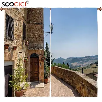 Užuolaidos Gydymo 2 Plokštės,italų Dekoras Sienos Pienza Toskanoje Istorinių Europos Orientyrą Šviesiai Ruda Žalia