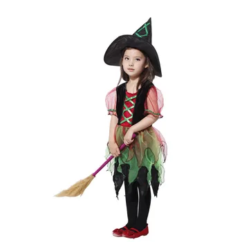 Vaikai helovinas ragana cosplay kostiumų, Drabužių ragana apsiaustu, su skrybėlę vaikai etape šalies kostiumų Elf Cosplay Suknelė Šanchajaus Istoriją