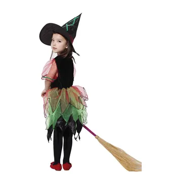 Vaikai helovinas ragana cosplay kostiumų, Drabužių ragana apsiaustu, su skrybėlę vaikai etape šalies kostiumų Elf Cosplay Suknelė nemokamas pristatymas