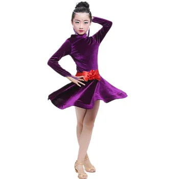 Vaikai ilgomis Rankovėmis Gimnastika lotynų Dancewear Konkurenciją Šokių Drabužiai, Šokių Kostiumas Vaikas lotynų Šokių Suknelė Mergaitėms
