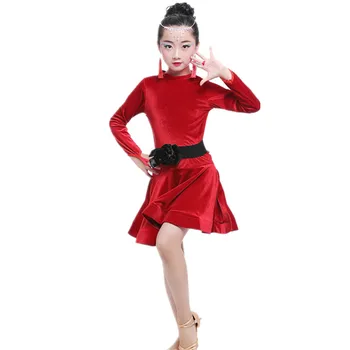Vaikai ilgomis Rankovėmis Gimnastika lotynų Dancewear Konkurenciją Šokių Drabužiai, Šokių Kostiumas Vaikas lotynų Šokių Suknelė Mergaitėms