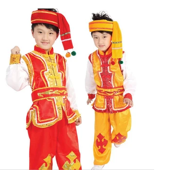 Vaikai kinijos liaudies šokių kostiumų Komplektus Miao drabužių berniukas šiuolaikinių drabužių vaikams tradicinės kinų kostiumas Su skrybėlę
