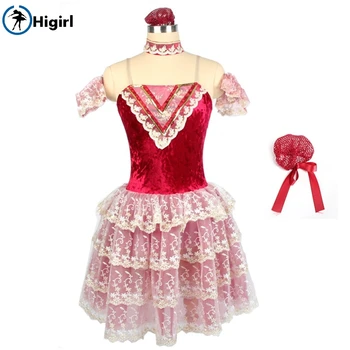 Vaiko Raudonas vynas Diamond aksominė liemenė giselle romantiška veiklos šokio tutu suknelė-ballerina BL0110