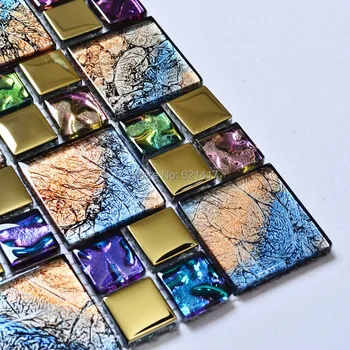 Vaivorykštės septynios spalvos simfoninis aukso electroplate kristalų, stiklo mozaikos plytelės virtuvės backsplash apdailos vonios kambarys