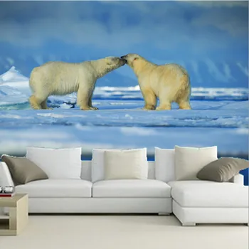 Vartotojo 3D freskomis, 3D Dviejų poliarinių lokių žaidžia papel de parede ,kavinė sienos gyvenamasis kambarys su sofa-lova, TV wall miegamojo sienos popieriaus