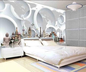 Vartotojo 3D freskomis,3D pasaulyje žinomų turistinių architektūra ,gyvenamasis kambarys su sofa-lova, TV wall miegamojo sienos popieriaus