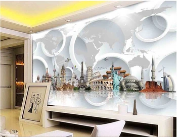 Vartotojo 3D freskomis,3D pasaulyje žinomų turistinių architektūra ,gyvenamasis kambarys su sofa-lova, TV wall miegamojo sienos popieriaus