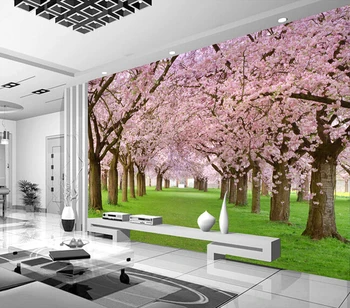 Vartotojo 3D freskomis,cherry blossom avenue žolės papel de parede,gyvenamasis kambarys su sofa-lova, TV wall miegamojo sienos popieriaus