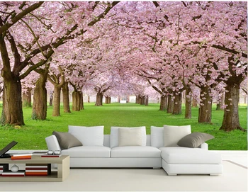 Vartotojo 3D freskomis,cherry blossom avenue žolės papel de parede,gyvenamasis kambarys su sofa-lova, TV wall miegamojo sienos popieriaus
