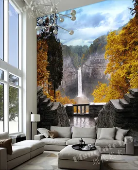 Vartotojo 3D freskomis, didysis krioklys gražus miškas ,gyvenamasis kambarys su sofa-lova, TV wall miegamojo sienos popieriaus