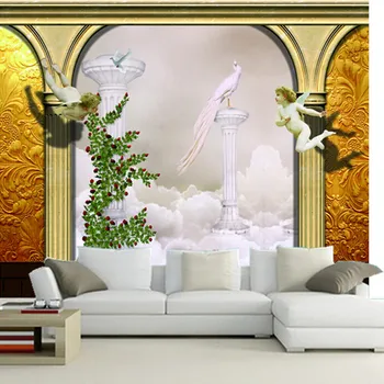 Vartotojo 3D freskomis,Europos 3D freskos, dviejų gražių angelų papel de parede,gyvenamasis kambarys su sofa-lova, TV wall miegamojo sienos popieriaus