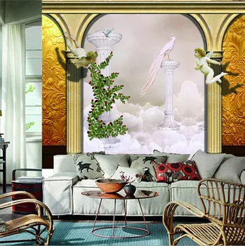 Vartotojo 3D freskomis,Europos 3D freskos, dviejų gražių angelų papel de parede,gyvenamasis kambarys su sofa-lova, TV wall miegamojo sienos popieriaus