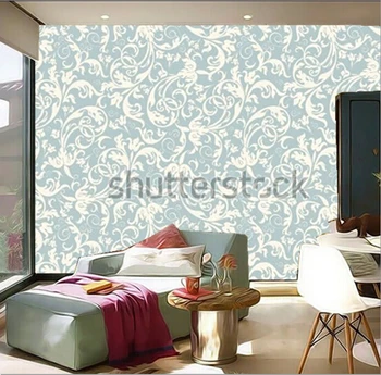 Vartotojo 3D freskomis,fonas šviesiai mėlyna spalva stiliaus Damaske ,gyvenamasis kambarys su sofa-lova, TV wall miegamojo sienos popieriaus