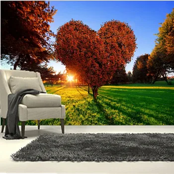 Vartotojo 3D freskomis, parkų Saulėtekis ir saulėlydis Medžių, Širdies Žolės, Gamta tapetai,gyvenamasis kambarys su sofa-lova, TV wall miegamojo sienos popieriaus