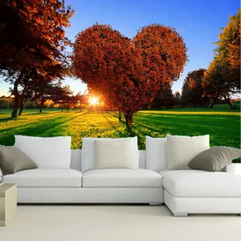 Vartotojo 3D freskomis, parkų Saulėtekis ir saulėlydis Medžių, Širdies Žolės, Gamta tapetai,gyvenamasis kambarys su sofa-lova, TV wall miegamojo sienos popieriaus