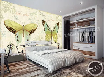 Vartotojo 3D freskomis,Sodo stiliaus modelis anglų drugelis plaukioja papel de parede,gyvenamasis kambarys su sofa-lova, TV wall miegamojo sienos popieriaus