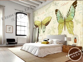 Vartotojo 3D freskomis,Sodo stiliaus modelis anglų drugelis plaukioja papel de parede,gyvenamasis kambarys su sofa-lova, TV wall miegamojo sienos popieriaus
