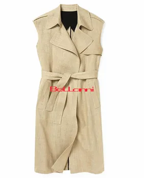 Vasaros Lininė Liemenė Moterims klasikinis rankovių nėrinių tranšėjos paltai Moterų Plonų linų vidutinio ilgio liemenė slim outwear! XS-XL