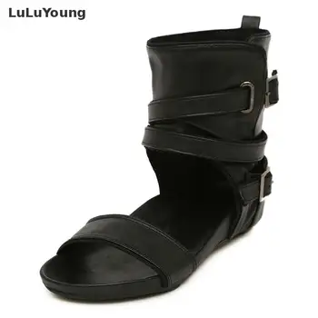 Vasaros moterų mados moterų open toe flat aukštakulniai batai juodos basutės
