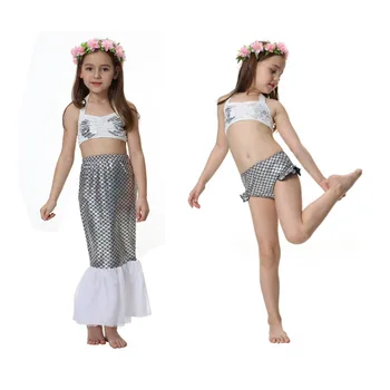 Vasaros Paplūdimio Suknelė Baby Girl maudymosi kostiumėlį 3PCS Vaikai Bikini Nustatyti Maudymosi Kostiumą Plaukti dėvėti su Girlianda 4-10T Merginos Princesė Kostiumas