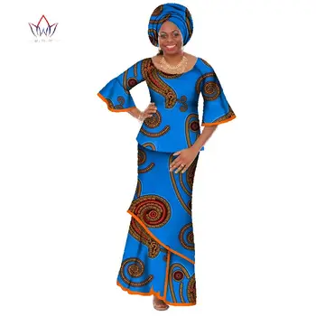 Vasaros tradicinių afrikos drabužių dashiki O-Kaklo moterys afrikos sijonas tinka gamtos kulkšnies ilgis dviejų dalių komplektas reguliariai WY428